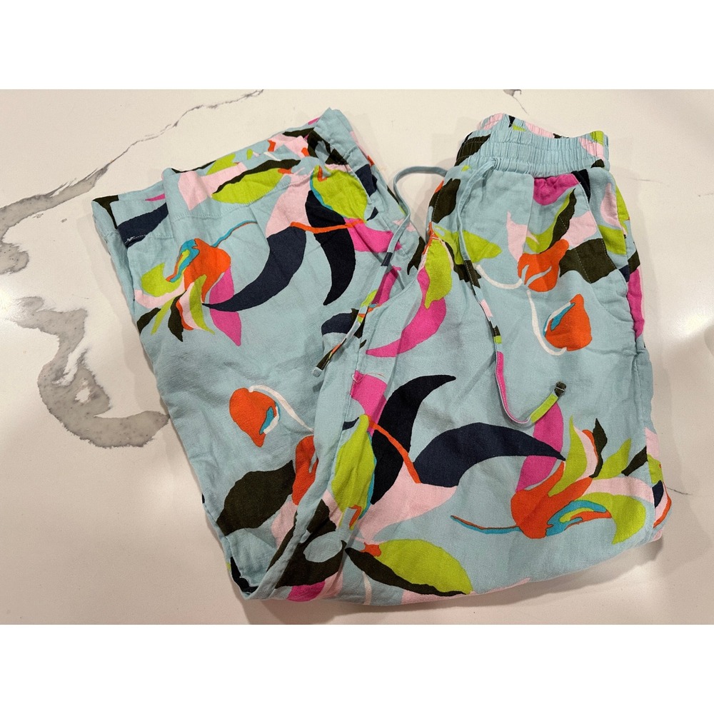 A New Day Women's XS Floral Print Linen‎ Blend Drawstring Casual Pants